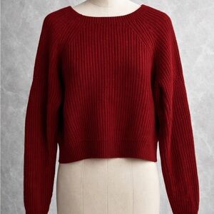 Chic Deep Red Crew Neck Sweater